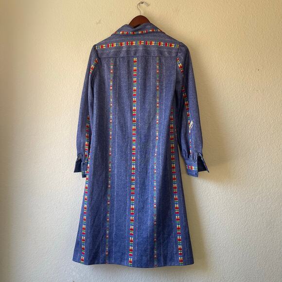 Vintage 70s denim look western style midi dress with long sleeve size medium - Picture 3 of 5
